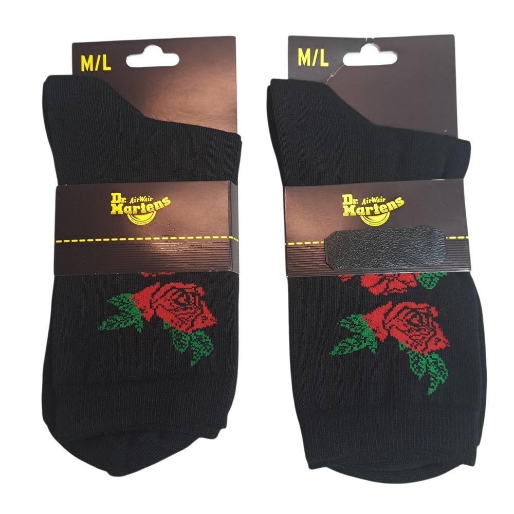 2-Pairs Dr. Martens Vonda Short Socks Women's Size M/L Black Floral Print